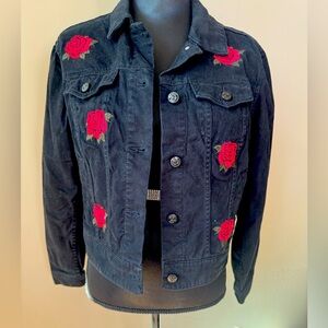 LuLaRoe Rose Embroidered Harvey Black Jean Jacket Women’s Size Small